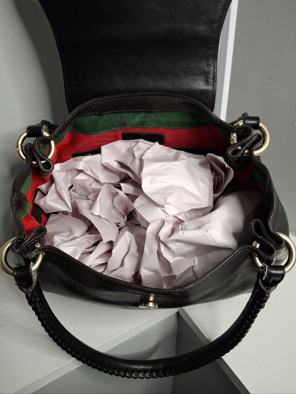 Dooney & Bourke Florentine Vacchetta Leather Flap Hobo Shoulder Bag Black EUC - Picture 7 of 12